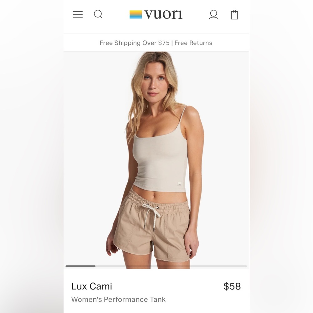 Vuori Lux Cami XS cream, shelf bra, like new